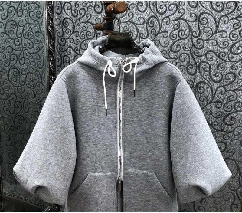 Top Quality New Sweatshirts Coat 2024 autunno inverno con cappuccio Ladies Pocket Patchwork Lantern Sleeve Casual Grey Black Coat Outwear