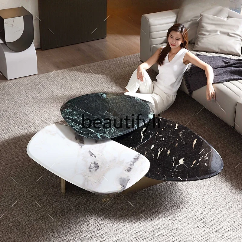 طاولة قهوة رخامية عالية الجودة على شكل خاص من LX تتطابق مع مزيج طاولة القهوة العالية والمنخفضة من الفولاذ المقاوم للصدأ #3