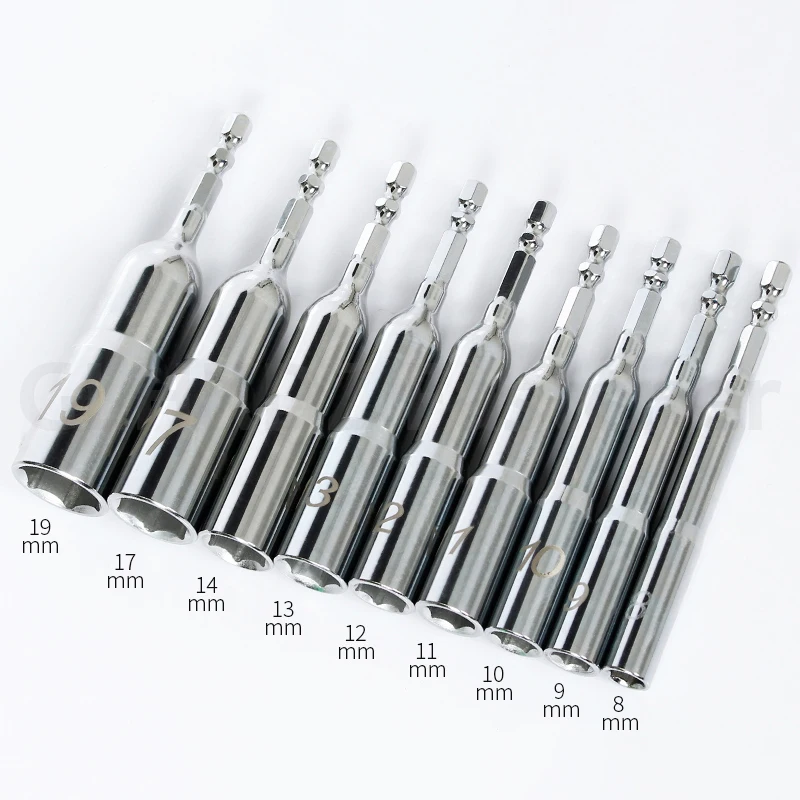 110Mm 8Mm-24Mm Spiegel Hex Socket Mouw 1/4 Hex Shank Impact Socket Schroef Moer Driver Socket kit Elektrische Schroevendraaier Bit Adapter