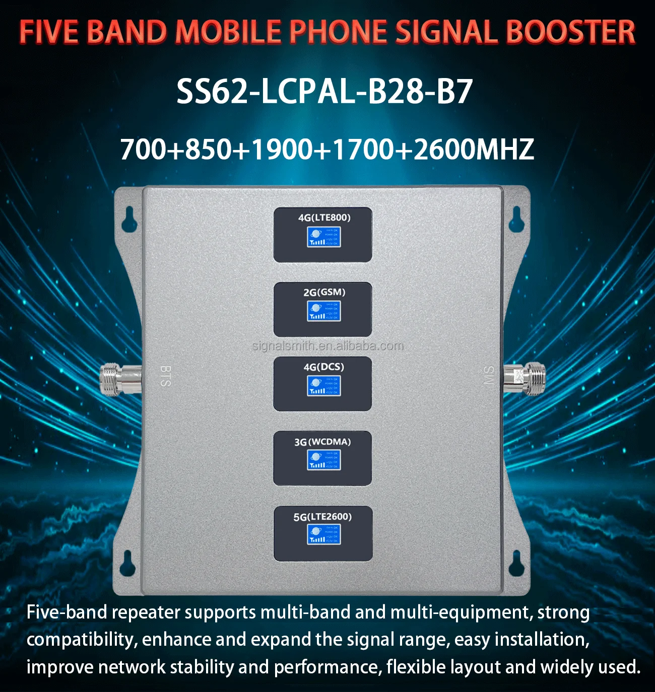2G 3G 4G Booster Five Band B20 800 900 1800 2100 2600mhz Mobile Network Repeater/Cell Phone Signal Booster/Signal  Amplifier
