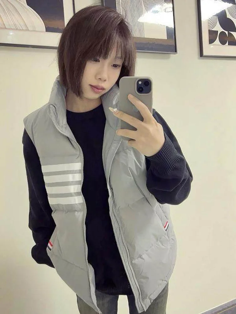 

Faionable Striped oulder Vest ex Autumn Winter New Sle Stand Collar Design Sensation Small ence Outerwear Trend...