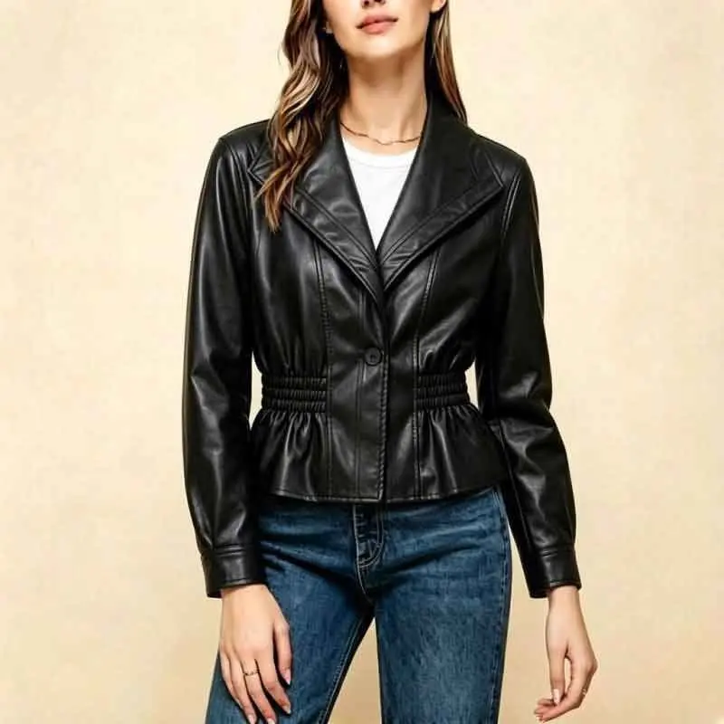 Fall 2026 Women's Short Casual Fashion Leather Jacket Retro 3D New Style Thickened Synthetic Leather Coat Regular Length