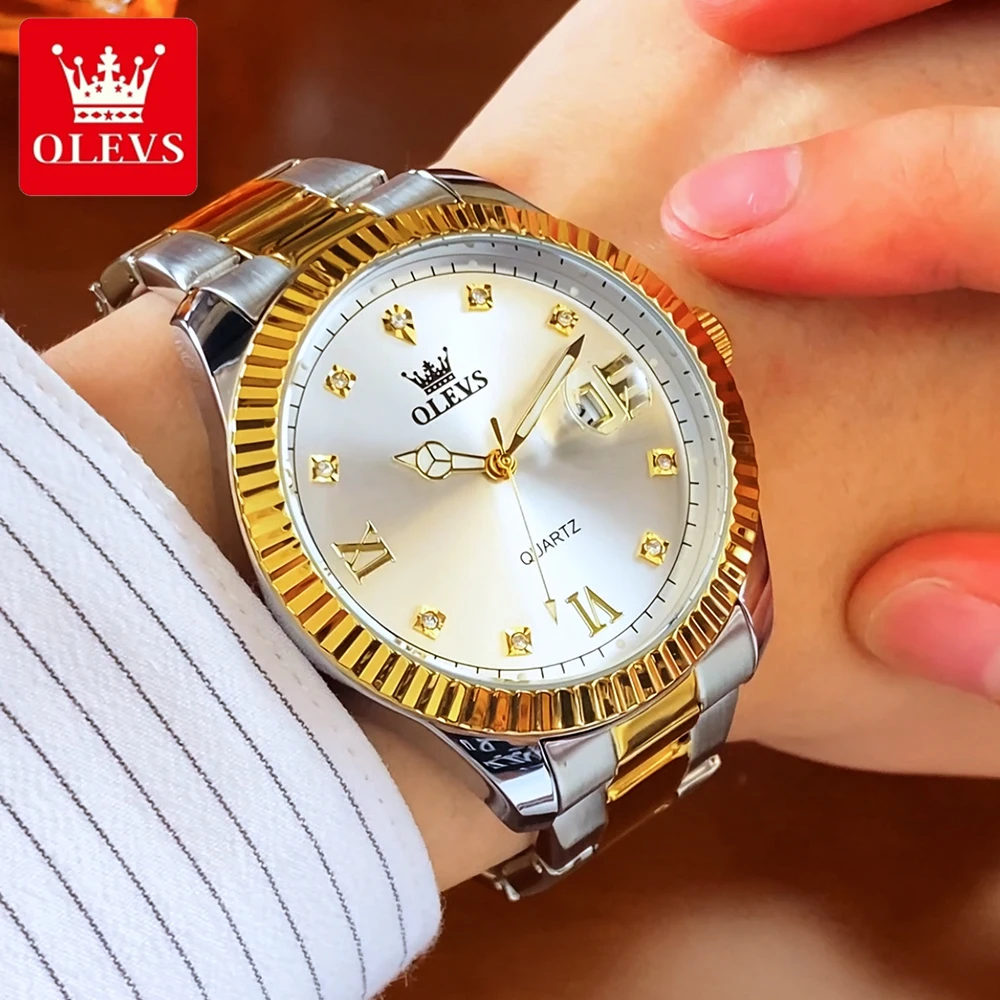 OLEVS Orologi da uomo 5606G Top Brand Classico Moda Orologio al quarzo originale per uomo Texture Lunetta filettata Impermeabile Data luminosa