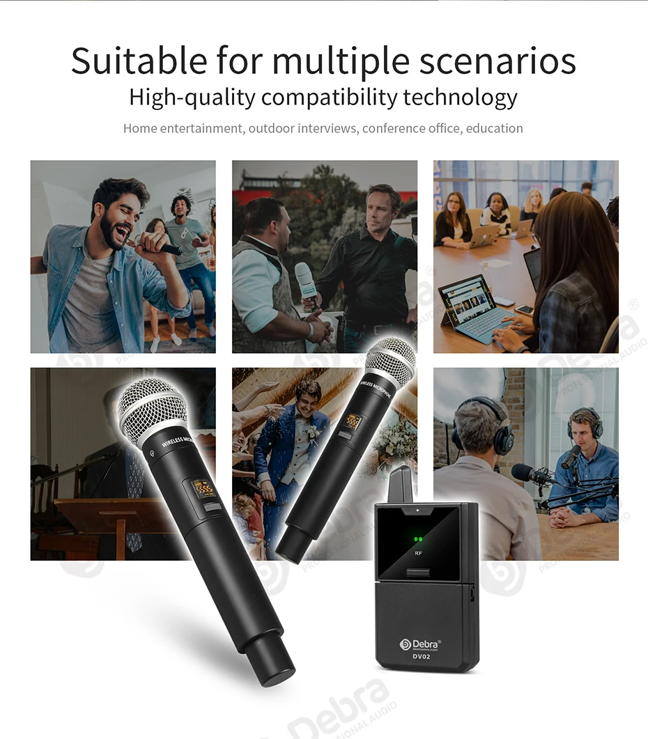 Wireless Handheld Microphone DV01/02 UHF Multi-frequency Optional Support Custom Content Card For Interview Live Broadcast