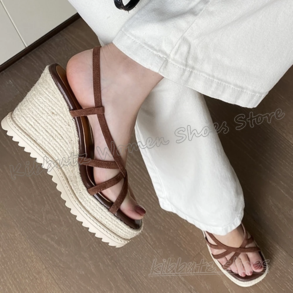 Wedges Sandals Platform Women Summer Beach Shoes Round Toe Cross Strap Mixed Color Fashion Elegant Comfortable Sexy Luxury New