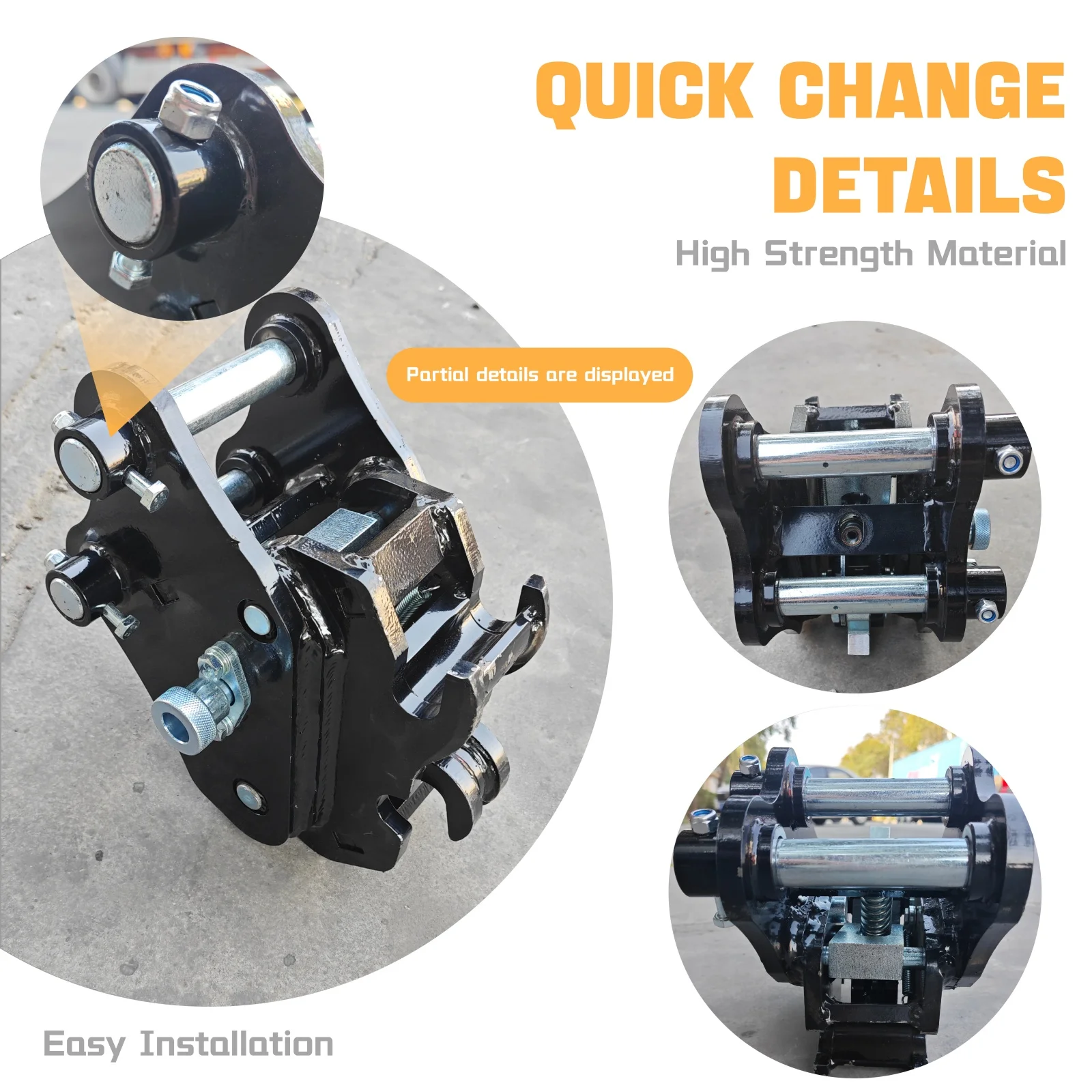 고품질 미니 굴삭기 퀵 체인지 커플러, 중앙 휠베이스 95mm/3.74인치, 스팬 90mm/3.54인치, 구멍 25mm/0.98인치