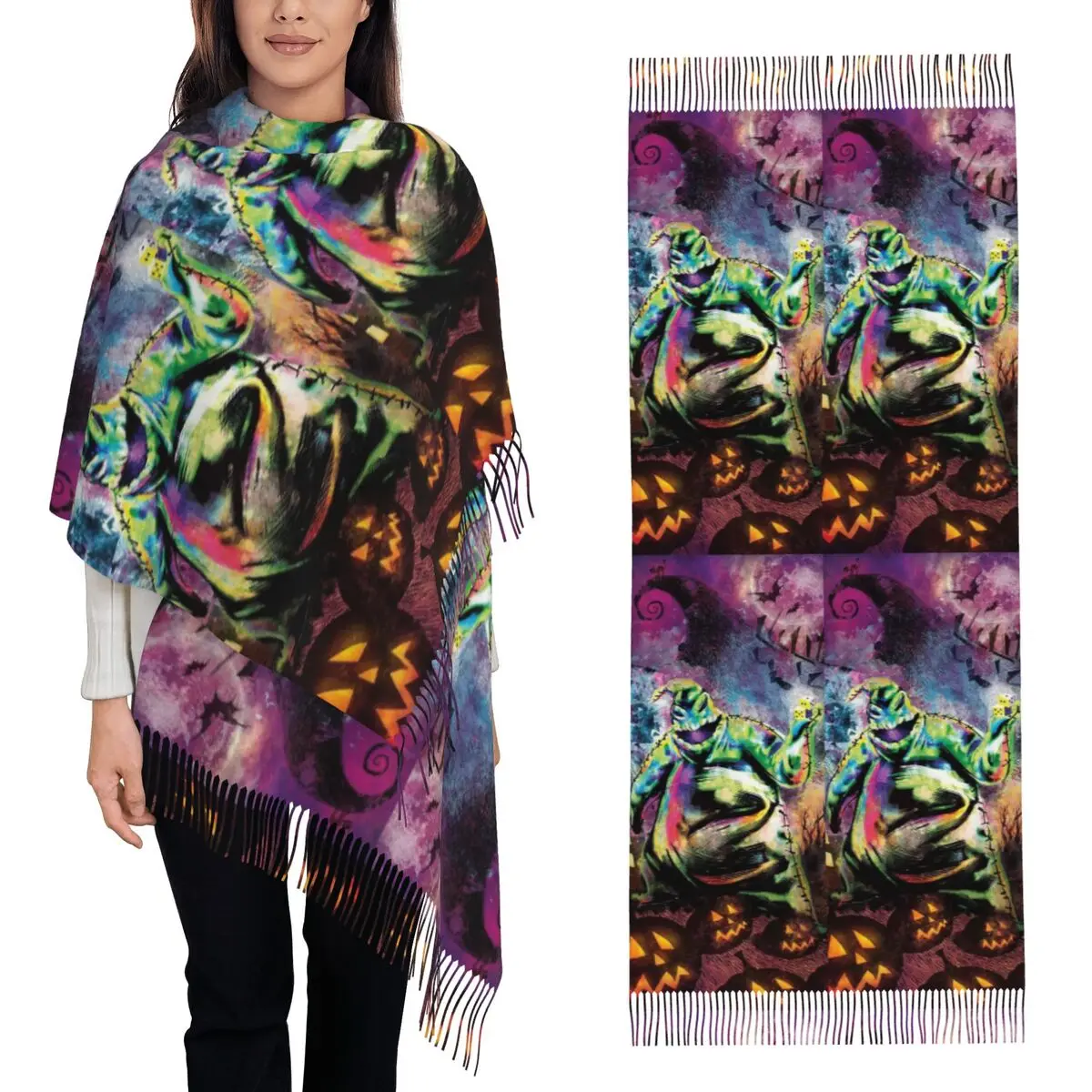 

Шарф Oogie Boogie, шарфы с кисточками, женские мягкие теплые шали и накидки, длинная осенне-зимняя шаль