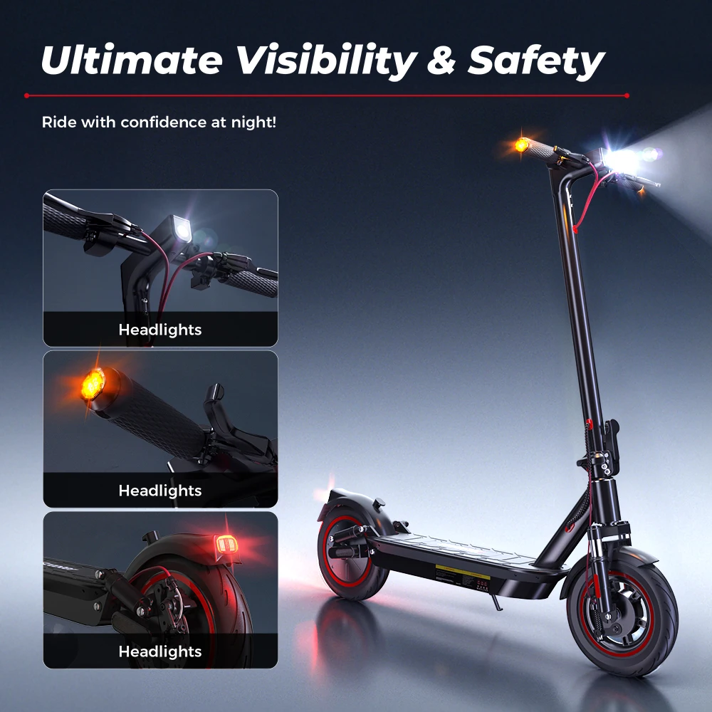 IScooter I10-9: patinete eléctrico plegable para adultos, con neumáticos de 10 pulgadas, doble sistema de absorción de impactos, velocidad de 25 km/h, autonomía de 45 km, control mediante la aplicación IScooter Club y
