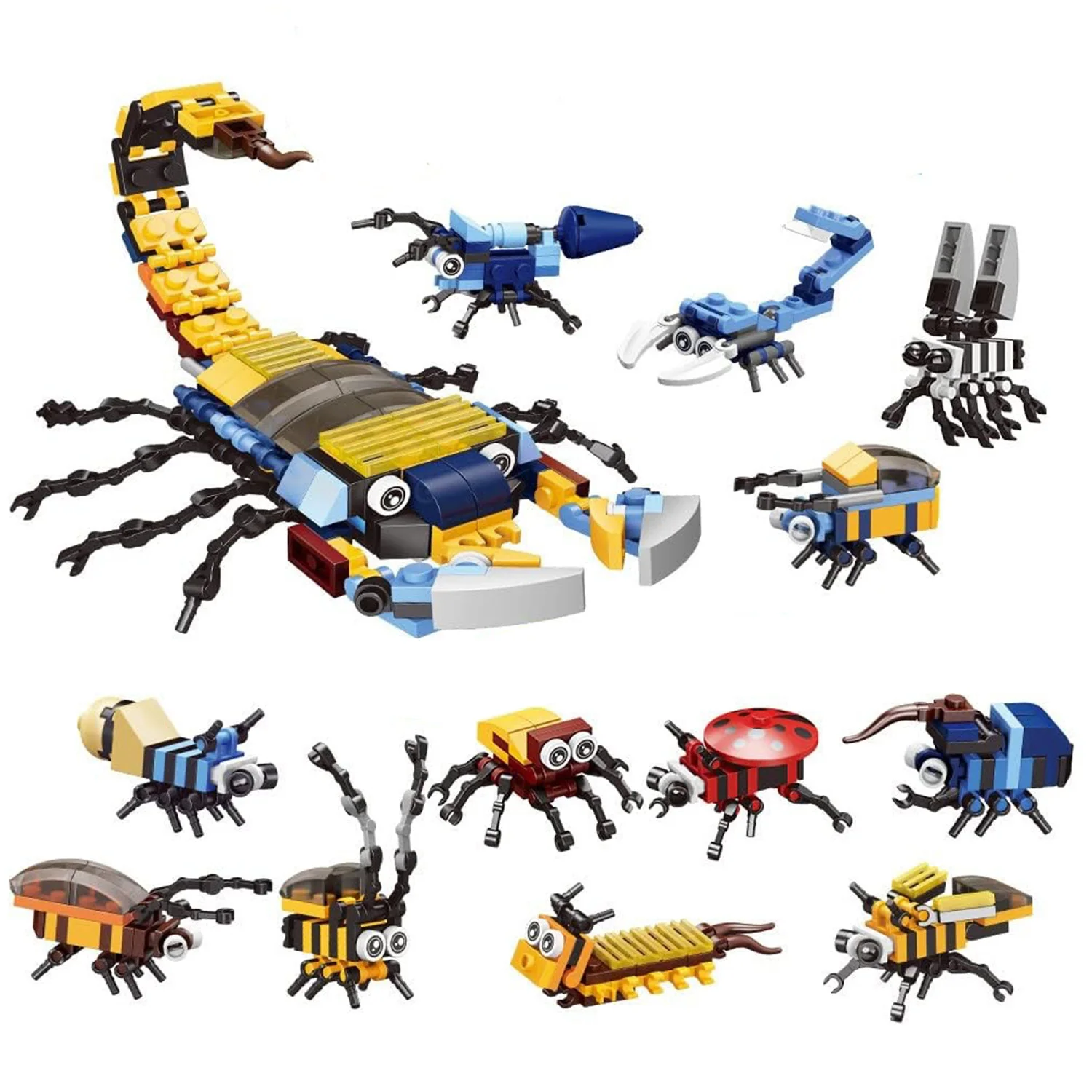 12 Pcs Insect Animal Building Blocks, Surprise Toys for Kids Boys Girls Easter Party Favors, Classroom Prize Toys