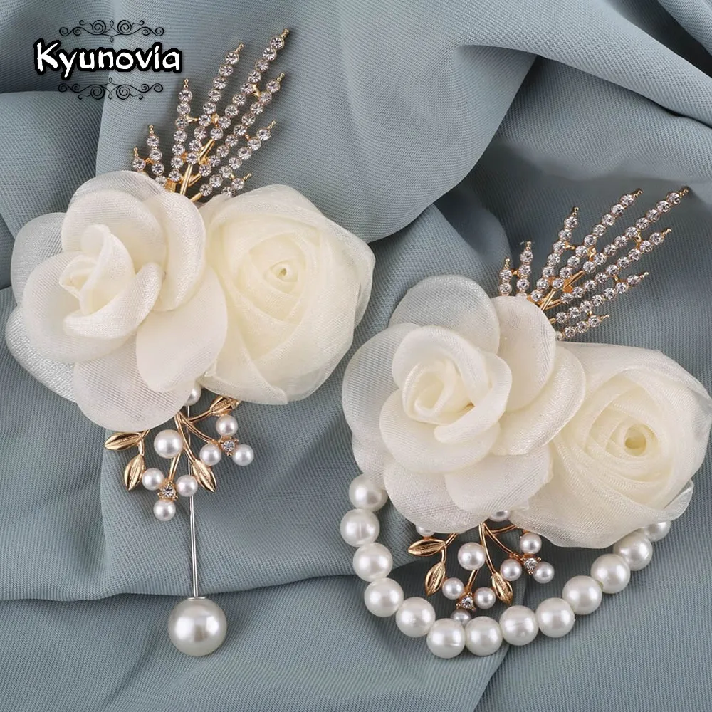 Ivory Rose Wrist Corsage Flower Set Wedding Bridal Wrist Flower Corsage Hand Flower Prom Cocktail Party Corsage Boutonniere