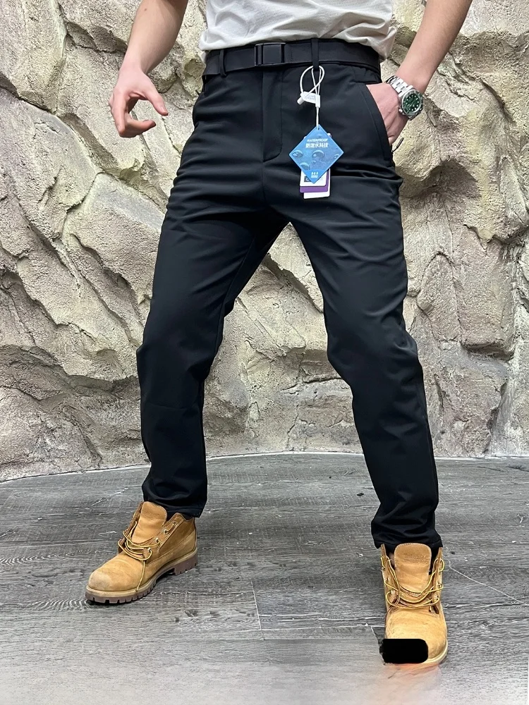 

Men's Outdoor Fce Lined Soft ell Pants Autumn Winter Straight Leg Zipper Closure Windproof Hiking Trousers