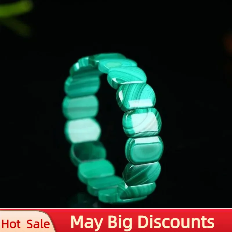 AAAAA Genuine Natural Green Malachite Chrysocolla Charm Bracelet 12x9mm Women Men Healing Stone Stretch Rectangle Beads Crystal