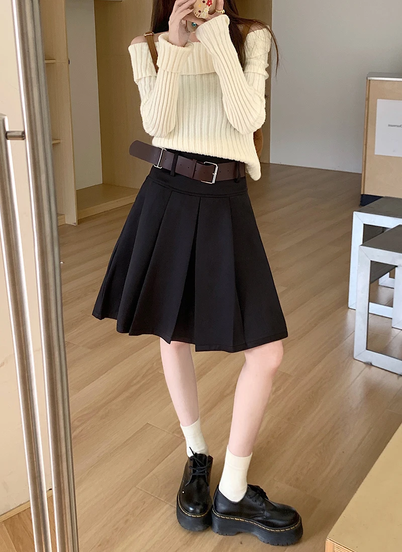 

3Colors S-XL 2023 Spring Korean Preppy Style Women's High Waist Mini Pleated Skirt For School Girls +Belt(L3097