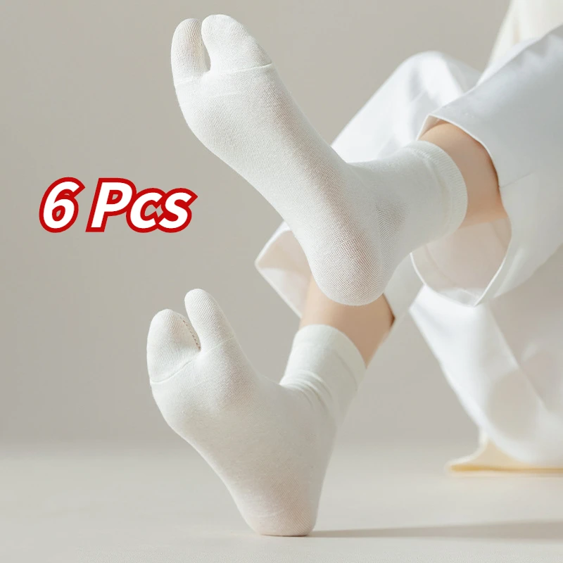 6 Pcs Japanese Men And Women Summer Fiber Two Finger Socks Black Kimono Flip Flop Sandal Split Ninjia White Tabi Toe Socks New