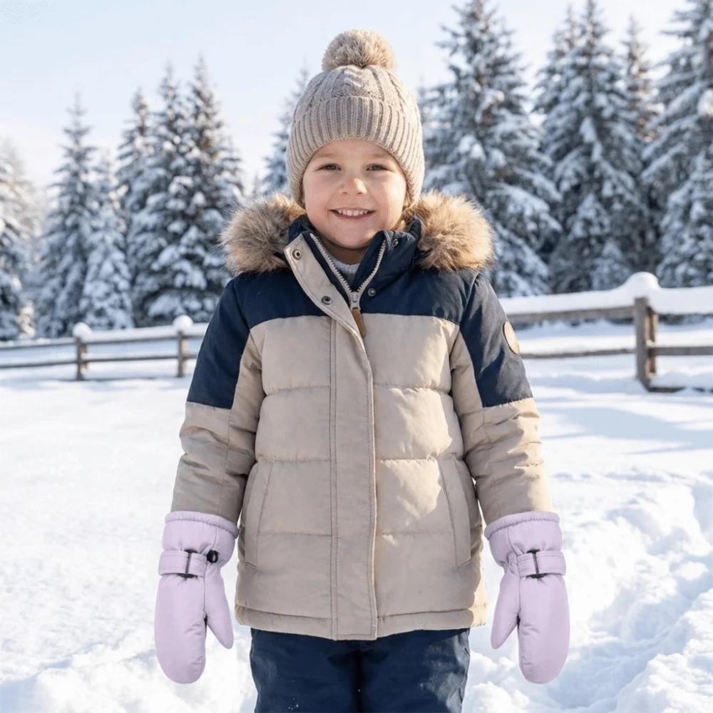 Simple Cartoon Children's Gloves Printed Thickened Skiing Gloves Full Finger Waterproof Cycling Mittens Cycling
