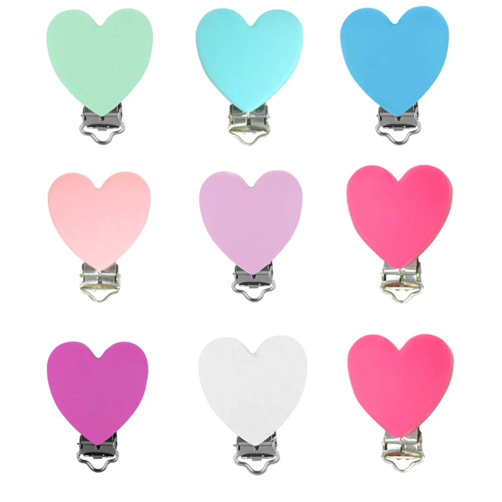Sutoyuen 10Pcs Silicone Pacifier Clips Heart & Butterfly DIY Pacifier Chain Necklace Beads Handmade Accessories for Babies