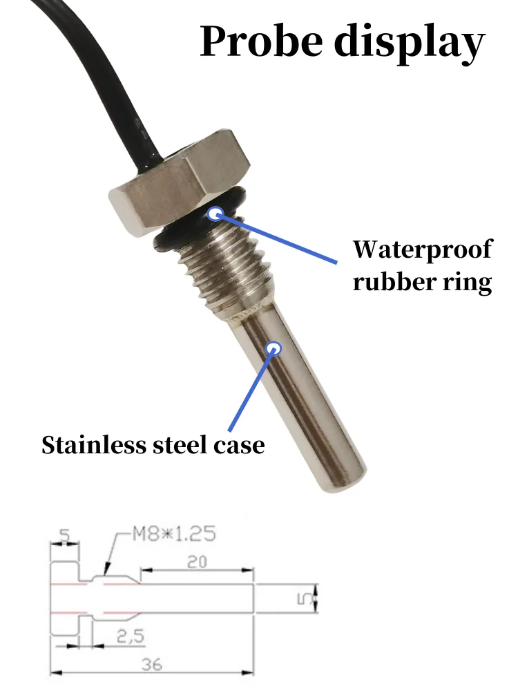 1PCS 10K M8 hexagonal probe NTC thermistor temperature sensor 1.25 thread B3950 B3435 10K 50K 100K 1M Probe plus length