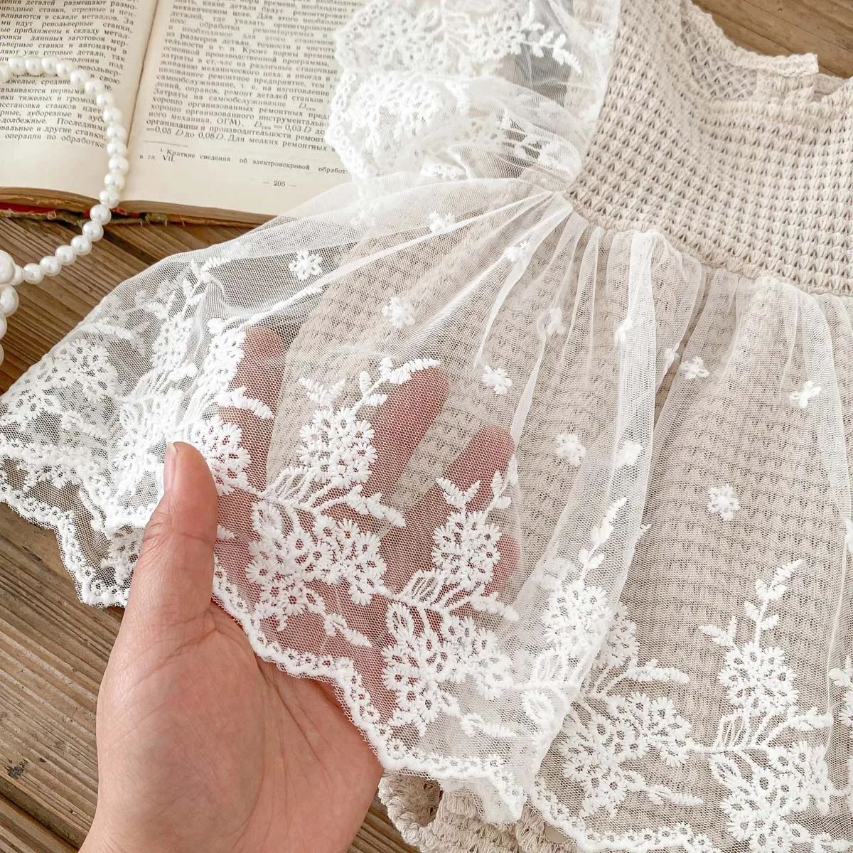 Summer False 2pcs Infant Baby Girls Party Lace Tutu Skirt Bodysuit Botique Flare Sleeve Waffle One Piece Jumpsuit Clothing