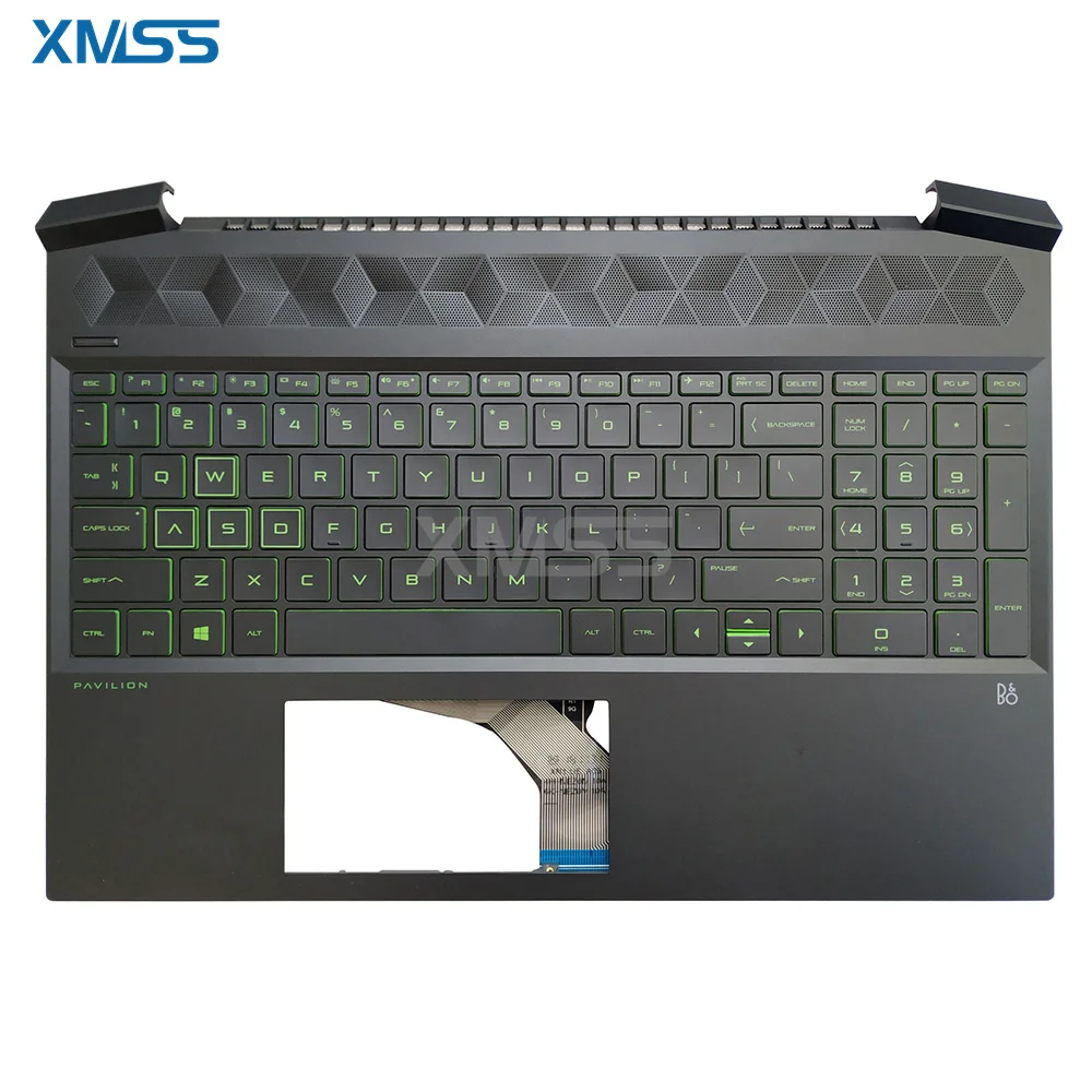 NEW Laptop US Keyboard Palmrest Cover FOR HP Pavilion 15-EC Backlit Green Keys