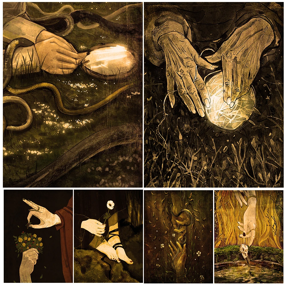 Autumn Dark Witchcraft And Nature Vitnage Wall Art Canvas Painting Crystal Ball,Magic Mirror,Witch Soup Art Poster Print Decor