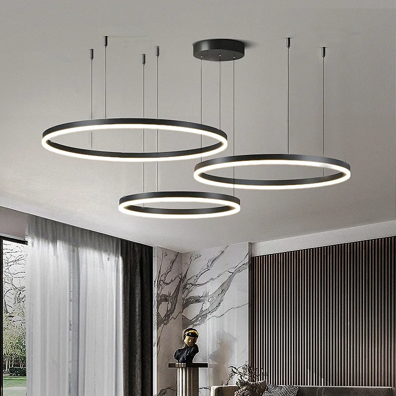 LED modern pendant light circular living room dining room bedroom villa ceiling light line combination indoor black gold decorat