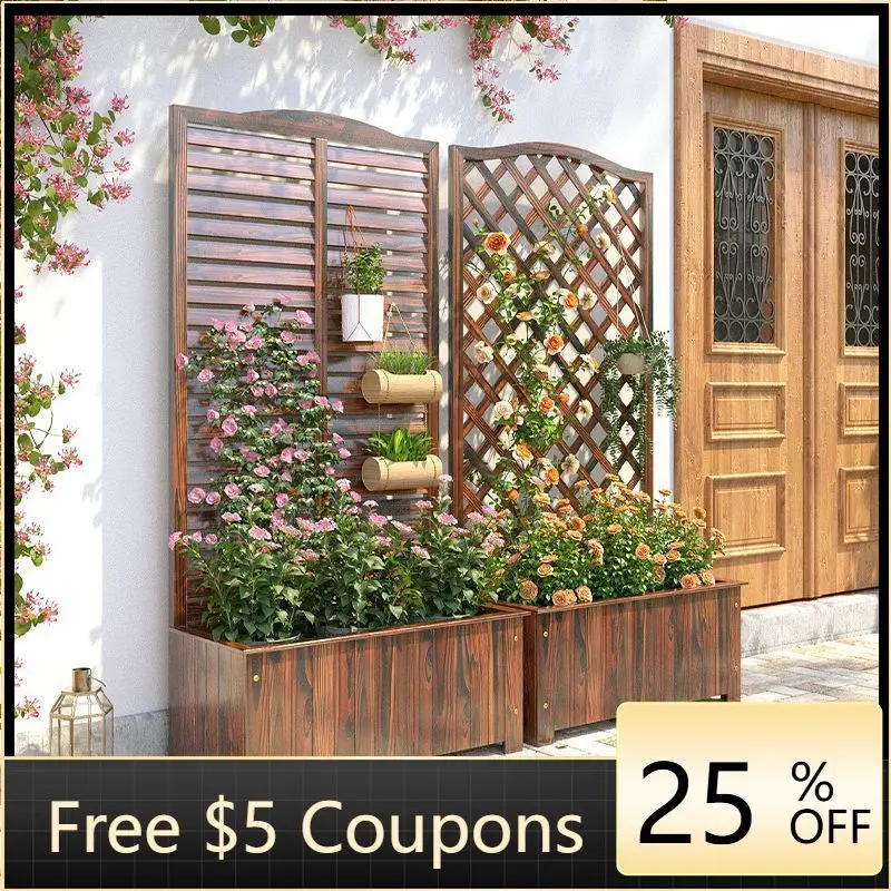 LYY Custom Balcony Blocking Flower Box Partition Screen Anti-Corrosion Wood Flower Outdoor Climbing Frame Courtyard Decoration