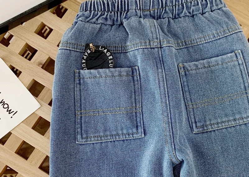 Pantalones vaqueros gruesos de felpa para niños, pantalones casuales cálidos de estilo coreano para bebés, atuendo para niños, Invierno