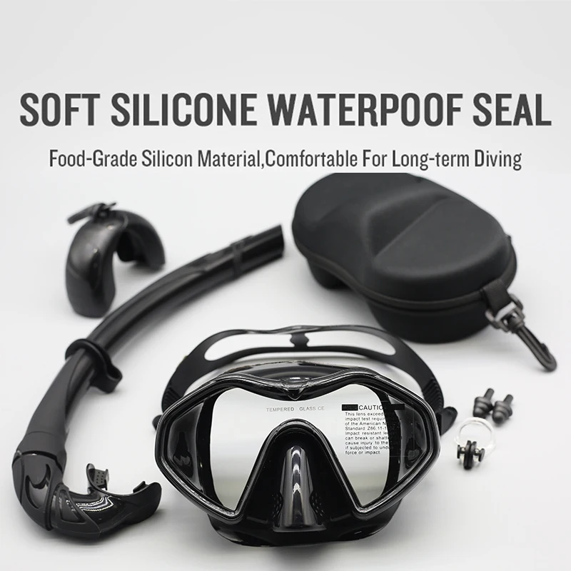 Professional silicone waterproof and anti fog adult snorkeling set with large field diving surface mirror wet throat snorkeling