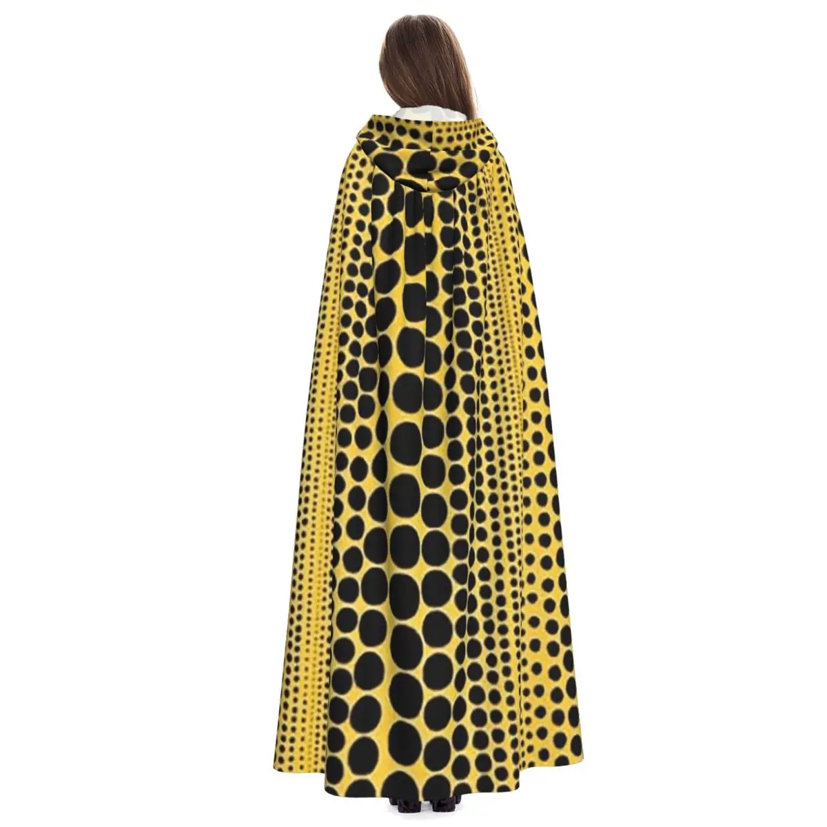 Yayoi Kusama Pumpkin Abstract Art Long Hooded Cloak Witch Medieval Costume Cosplay Cape HalloweenCoat Adult Unisex - view 2