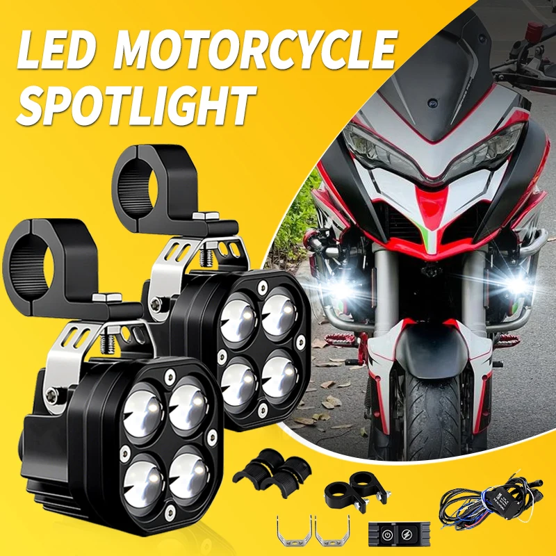 

1 комплект, белая/янтарная светодиодная фара для мотоцикла для Ducati Multistrada V4 S Sport 1A 2020-2021, вспомогательный прожектор дальнего/ближнего света, противотуманная лампа