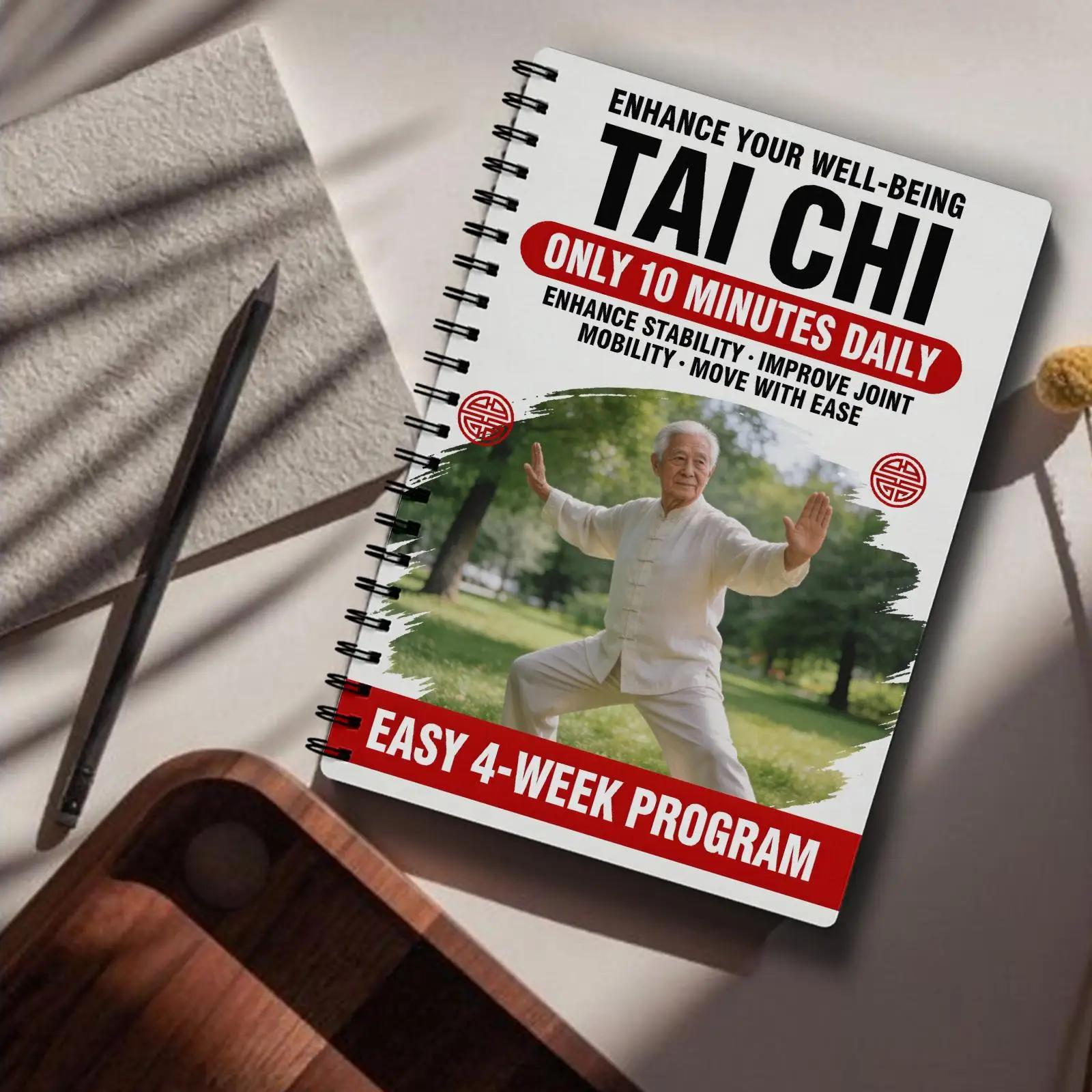 Tai Chi Practice Book: Spiral-Bound Manual for Seniors & Beginners with Progressive Daily Workouts & Gentle Movement Guides