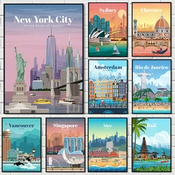 World Famous Tourist Cities Poster Prints London New York City Travel Wall Art Canvas Painting Picture Home Living Room Decor