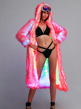 Nieuwe LED-kostuum namaakbontjas Op afstand bestuurbare LED-verlichting Festival- en feestkostuum Dames namaakvossenbontjas