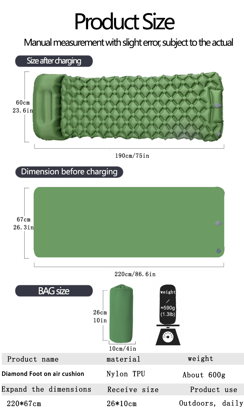 Outdoor Camping Isomatte Klapp Schlaf Matte Strand Aufblasen Matratze mit Kissen Ultraleicht Luft Matte Reisen Wandern Neue – Detail 2