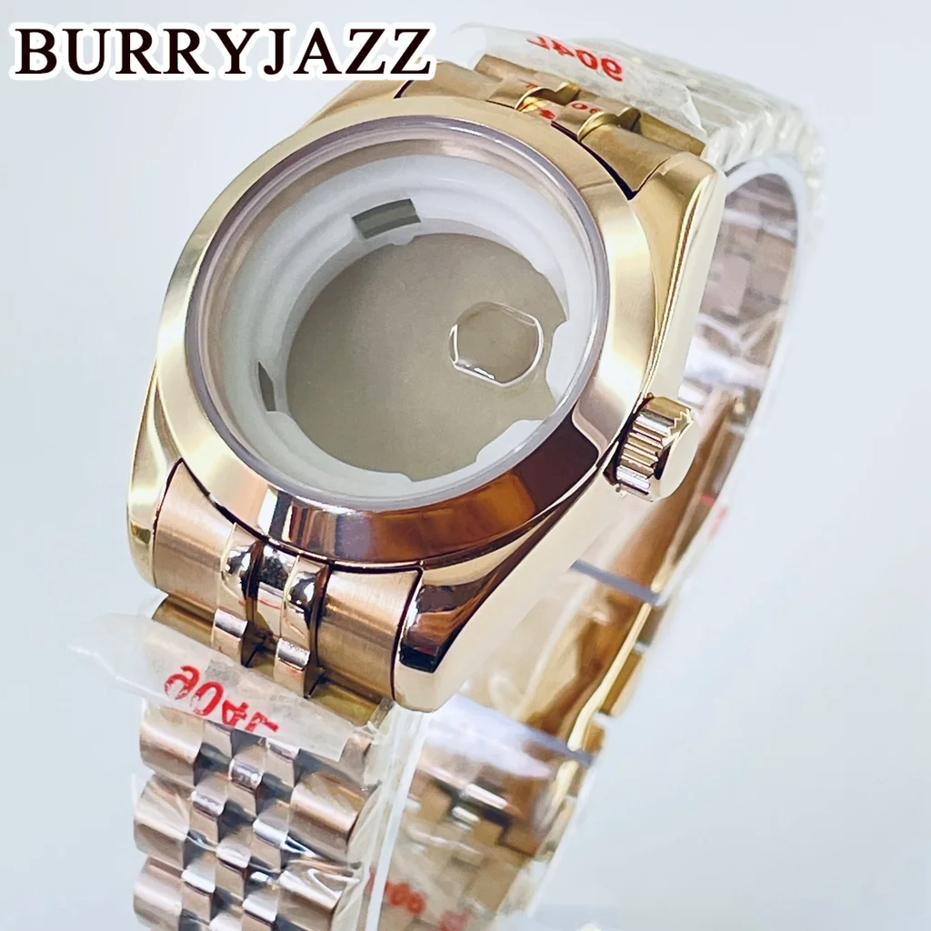 Burryjazz-ピンクゴールドの時計ケース,サファイアクリスタル,ステンレススチール,防水,nh05,nh06,31mm