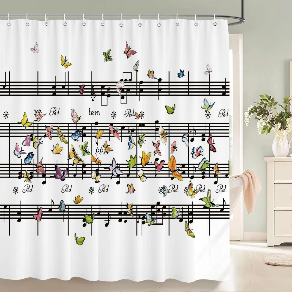 

Flowers Butterfly Shower Curtain Fantasy Art Music Floral Girl Waterproof Fabric Bathroom Curtain Room Decor Curtains With Hooks
