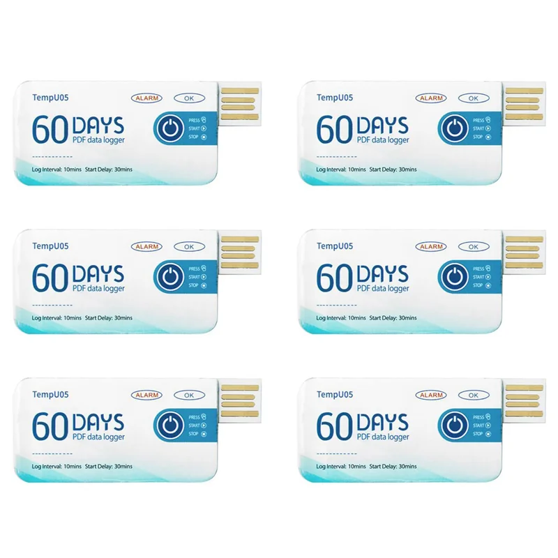 ABGI-6X مسجل بيانات درجة الحرارة Tempu05 60 يومًا تقرير PDF مسجل درجة الحرارة استخدام واحد أداة تسجيل درجة الحرارة USB