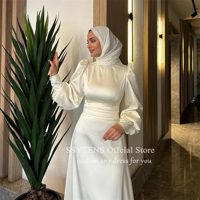 SSYTENS-vestidos de novia musulmanes clásicos de Dubái para mujer, vestidos de novia de manga larga, ocasiones personalizadas, cuello alto, Arabia Saudita