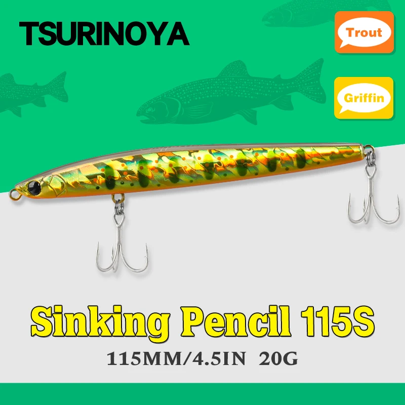 TSURINOYA 115mm 20g Max 80m Ultra Long Casting Sinking Pencil GRIFFIN 115S Slim Artificial Hard Bait Trout Bass Sea Fishing Lure