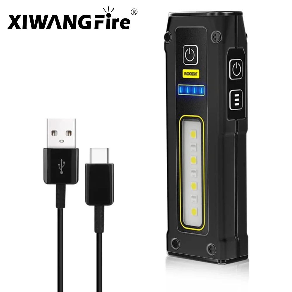 Xiwangfire Mini torcia a doppia sorgente luminosa TYPE-C luce di lavoro multifunzione a ricarica rapida con torcia di emergenza magnetica