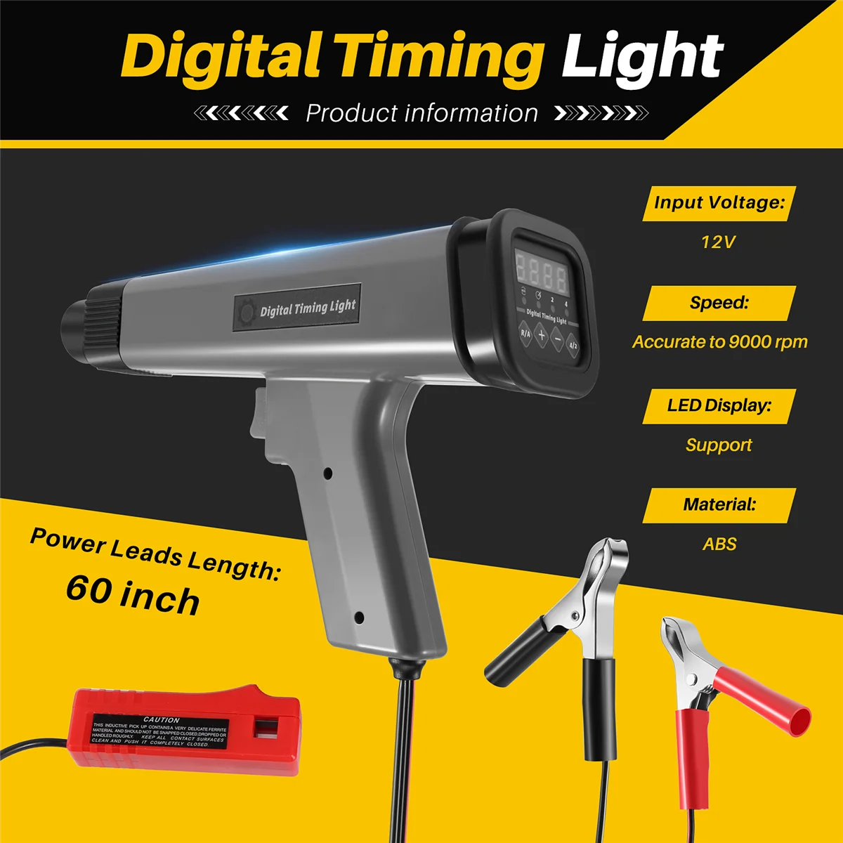 

T61C_12V Car Digital Engine Timing Light with LED Display Ignition Timing Strobe Light Inductive Timing Lamp Detector