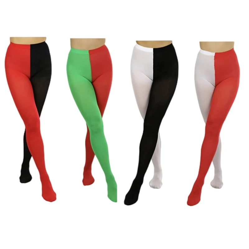 Halloween  Two-Toned Tights Women Opaque Tights Footed Leggings High Waist Thigh High Stocking Christmas Party Cosplay Costume