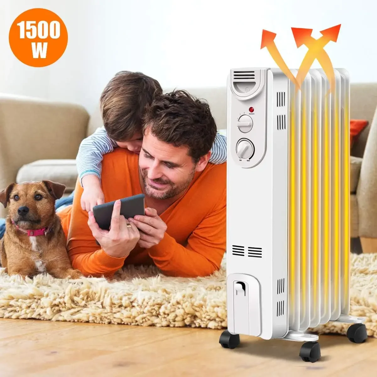 Electric 1500W Oil Filled Radiator Heater w/Thermostat, ARLIME Portable Radiant Space Heater, 3 Heat Settings, Overheat & Tip-Ov