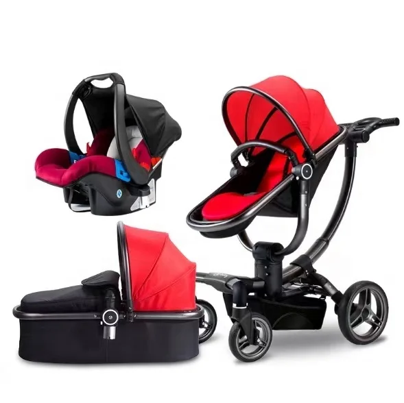 Stroller 4 in 1 armrest leather bidirectional high landscape stroller with reclining hand baby stroller