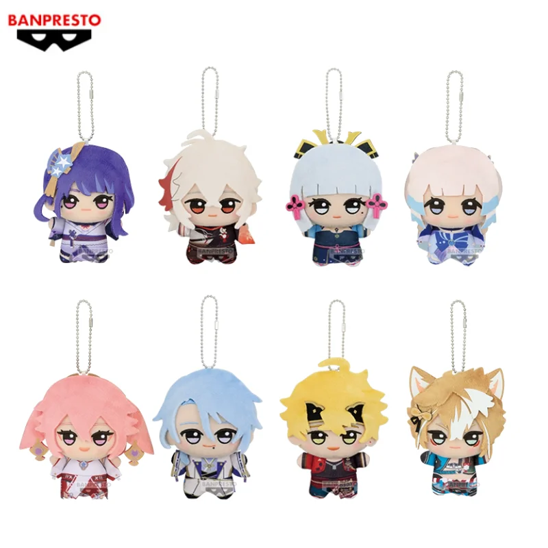 

Аутентичные Bandai Genshin Impact Plush Diluc Albedo Venti Xiao Ganyu Kazuha Eula, милые плюшевые куклы, аниме, мягкие игрушки, сумка, подвеска