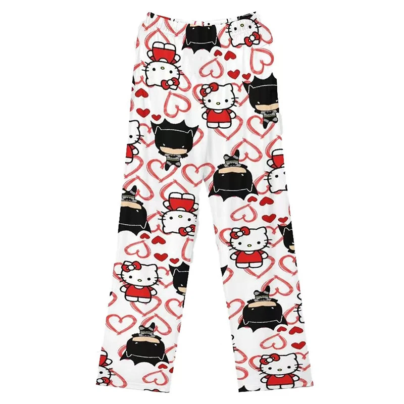 Novo dos desenhos animados hello kitty homem-aranha batman fino solto impresso pijamas calças para homens e mulheres dos desenhos animados casa casual wear