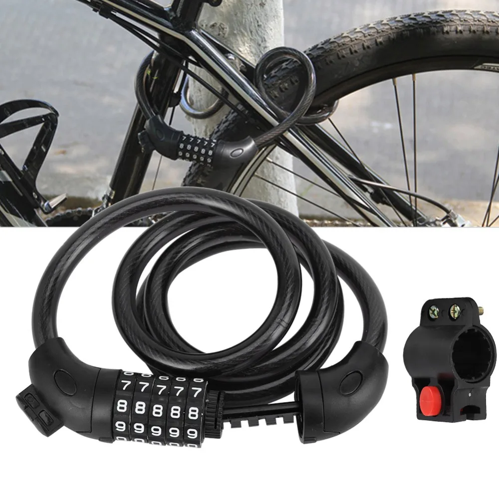 5-Digit Code Bike Lock Portable 1.2M Length Mountain Bicycle Lock Resettable Heavy Duty Bicycle Cable Lock