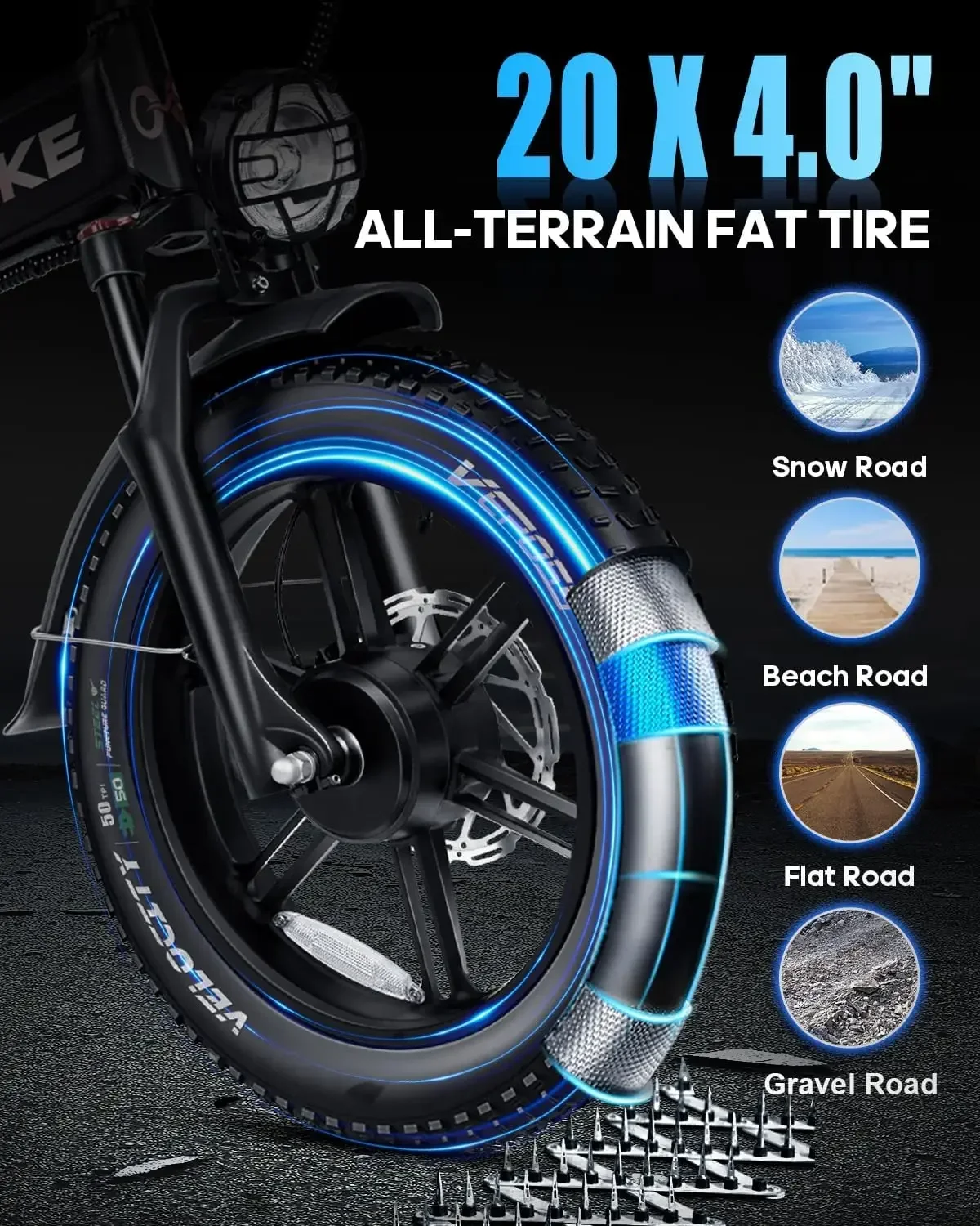 EBIKE H9 AWD City Electric Bicycle 2000W Folding 60AH Ebike 20*4.0" Fat Tire Mountain Multiple shock absorption All terrain Bike