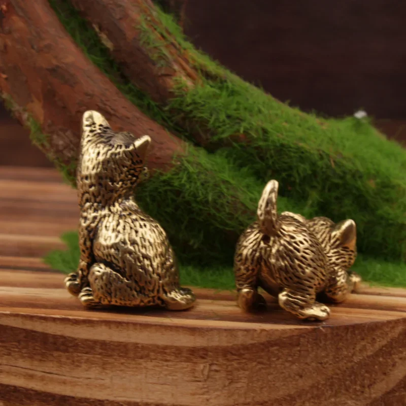 Solid Brass Cat Statue Mini Kitten Cat Miniature Figurines Animal Figurines Crafts Desk Ornament Home Decoration Accessories