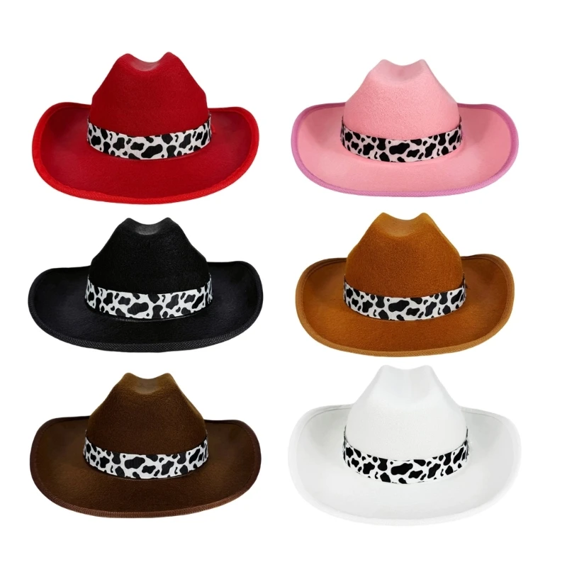 49MD Cow Print Trim Western Hat For Kids Soft Multi Color Photo Props Party Daily Wear Multi Color